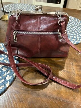 Classic Vintage Burgundy Frame Crossbody Bag with Silver Hardware